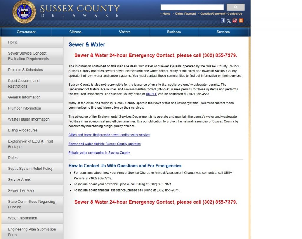 sussex county website screenshot